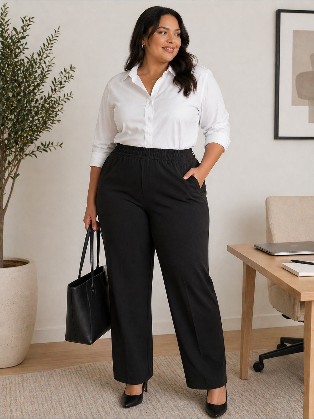 Addition Elle Black Straight-Leg Dress Trousers